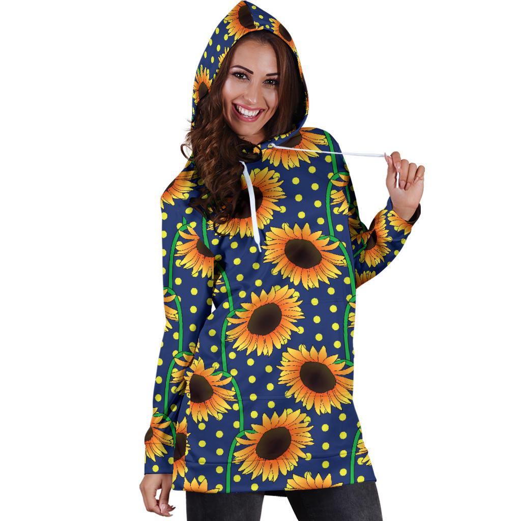 Sunflower Pattern Print Design SF03 Women Hoodie Dress
