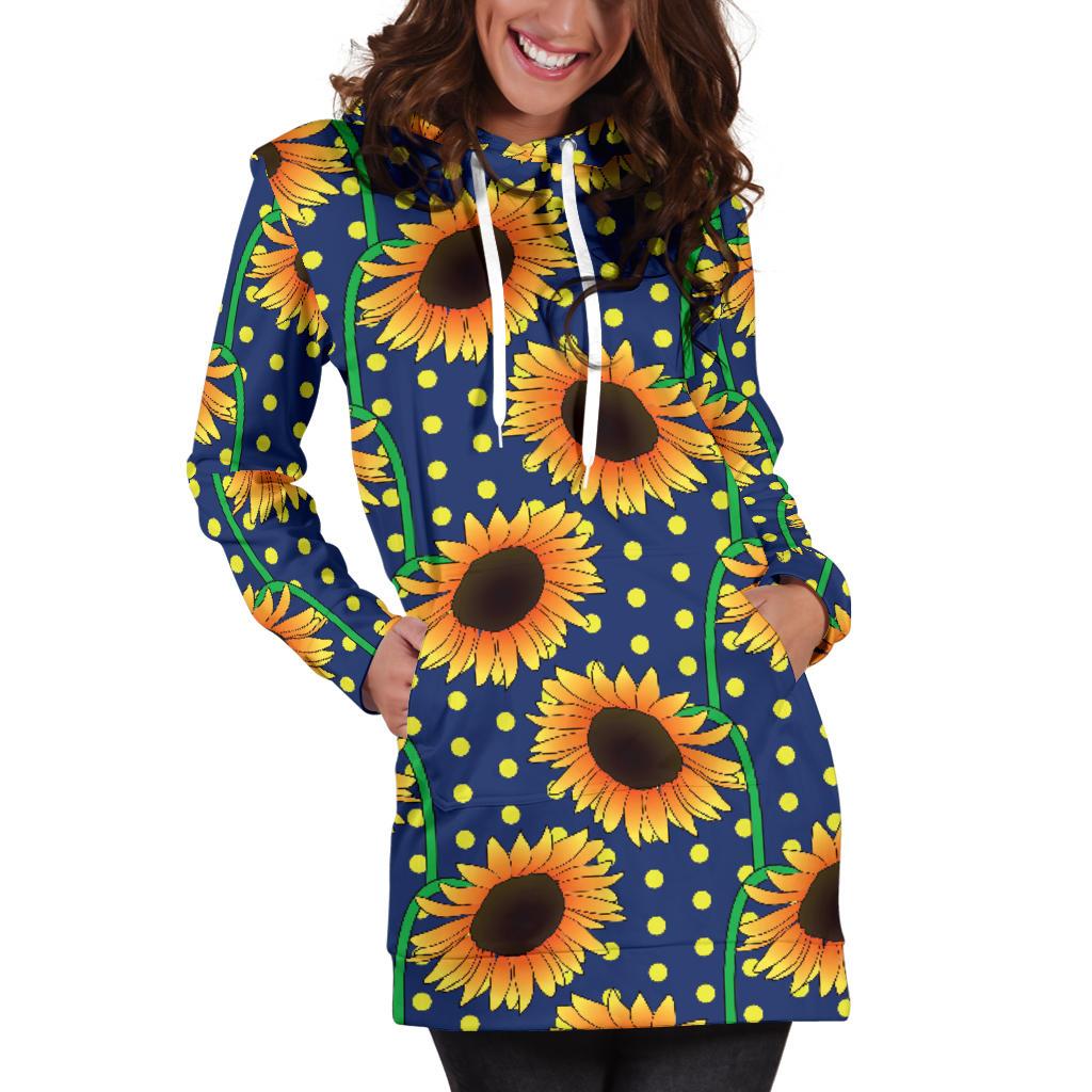 Sunflower Pattern Print Design SF03 Women Hoodie Dress