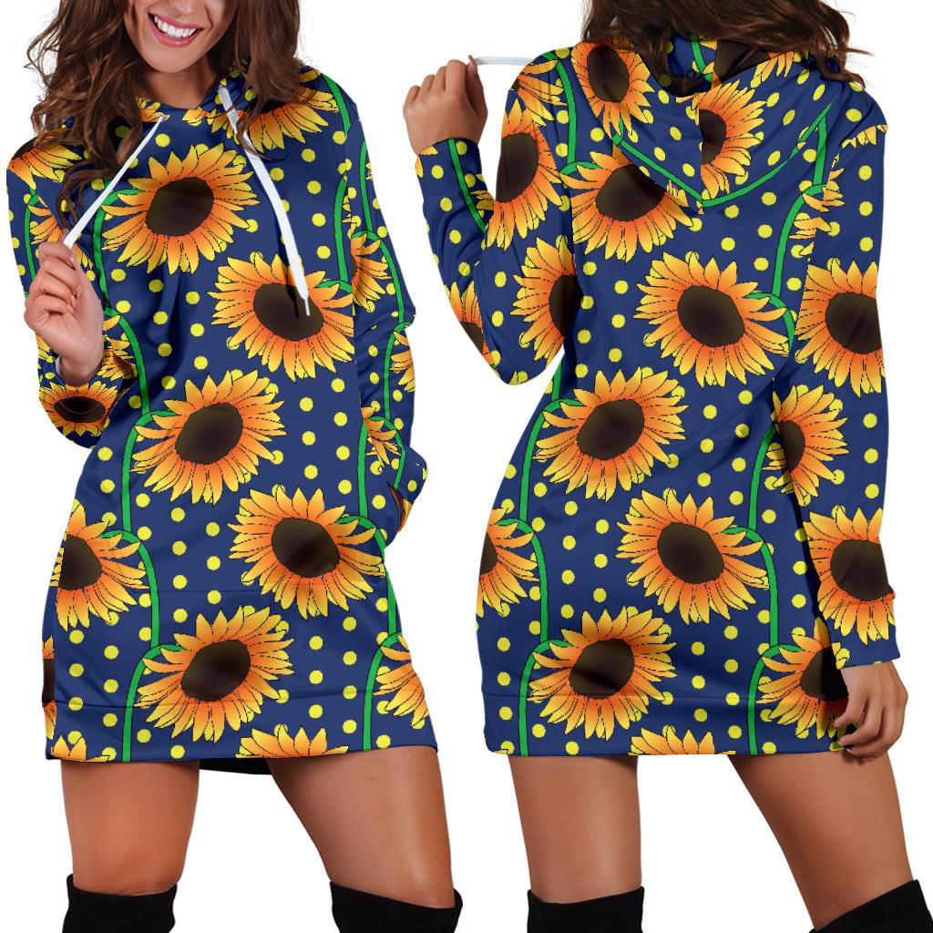 Sunflower Pattern Print Design SF03 Women Hoodie Dress
