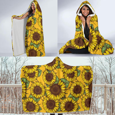 Sunflower Pattern Print Design SF04 Hooded Blanket-JORJUNE.COM