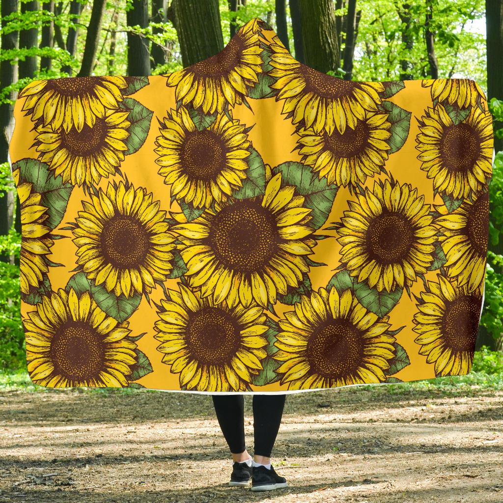 Sunflower Pattern Print Design SF04 Hooded Blanket-JORJUNE.COM