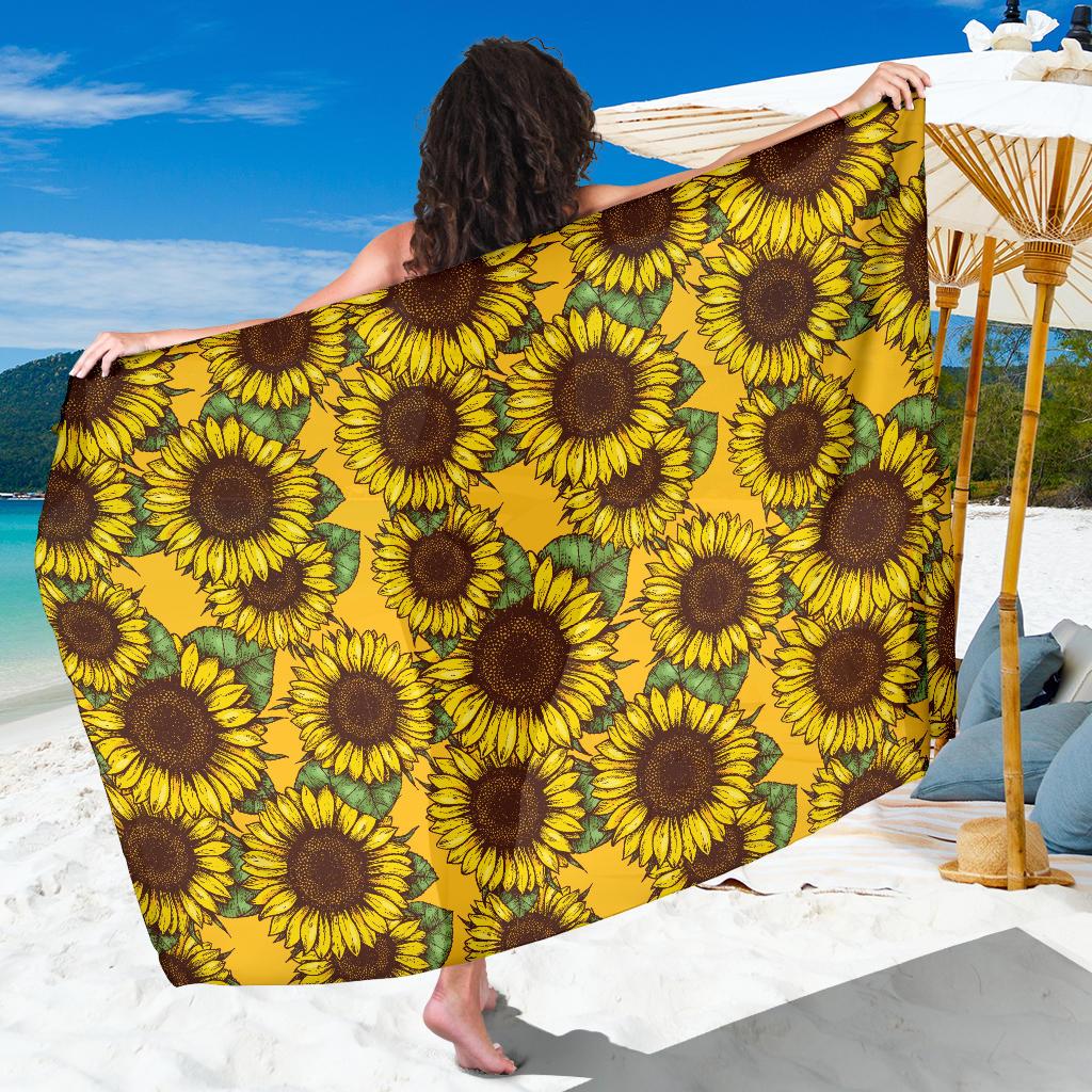 Sunflower Pattern Print Design SF04 Sarong Pareo Wrap-JORJUNE.COM
