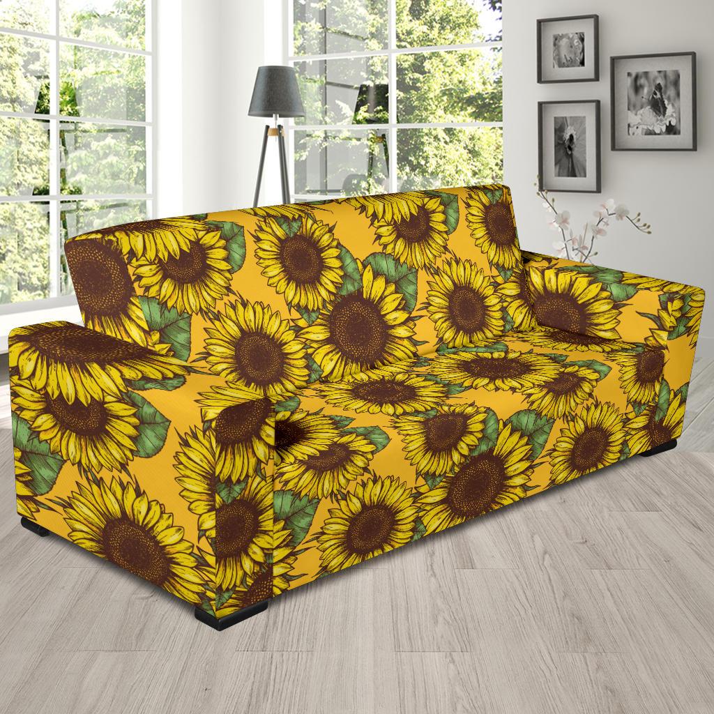 Sunflower Pattern Print Design SF04 Sofa Slipcover-JORJUNE.COM