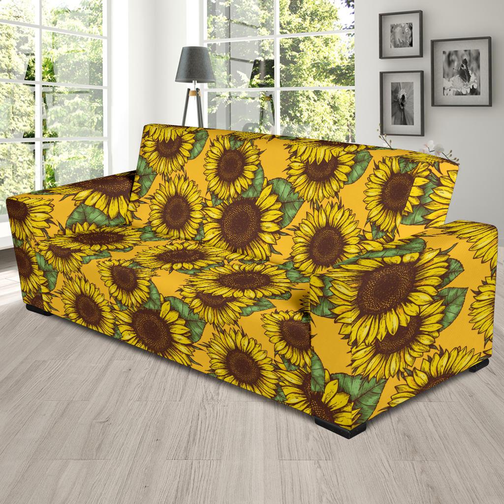 Sunflower Pattern Print Design SF04 Sofa Slipcover-JORJUNE.COM
