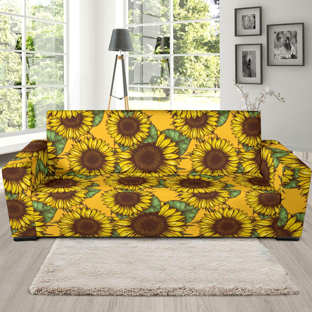 Sunflower Pattern Print Design SF04 Sofa Slipcover-JORJUNE.COM