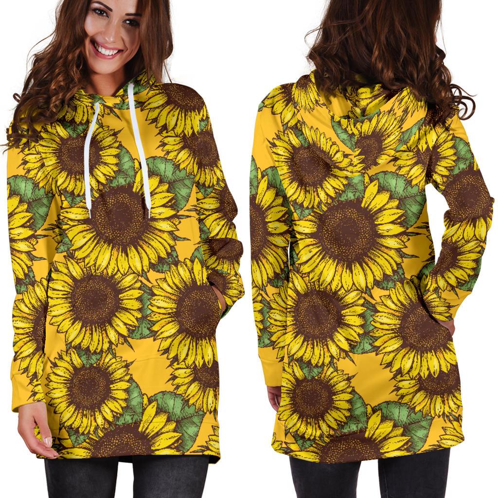 Sunflower Pattern Print Design SF04 Women Hoodie Dress