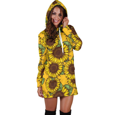 Sunflower Pattern Print Design SF04 Women Hoodie Dress