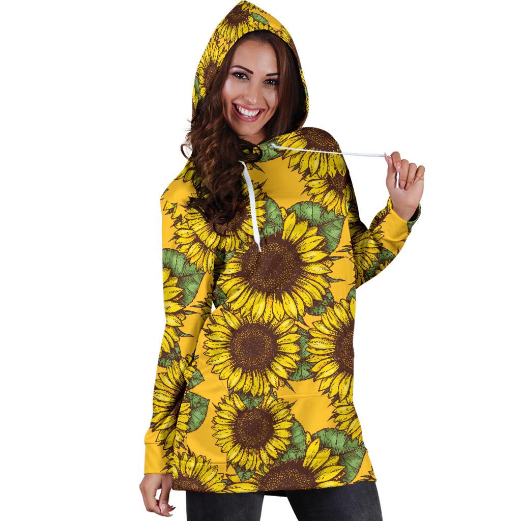 Sunflower Pattern Print Design SF04 Women Hoodie Dress