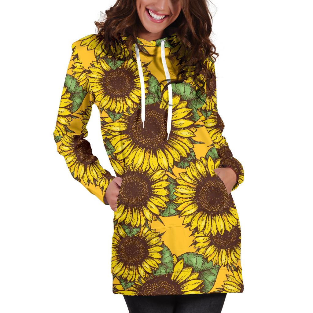 Sunflower Pattern Print Design SF04 Women Hoodie Dress