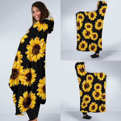 Sunflower Pattern Print Design SF05 Hooded Blanket-JORJUNE.COM