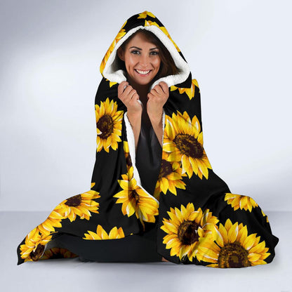 Sunflower Pattern Print Design SF05 Hooded Blanket-JORJUNE.COM