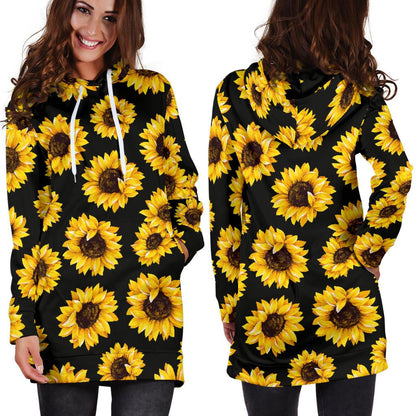 Sunflower Pattern Print Design SF05 Women Hoodie Dress