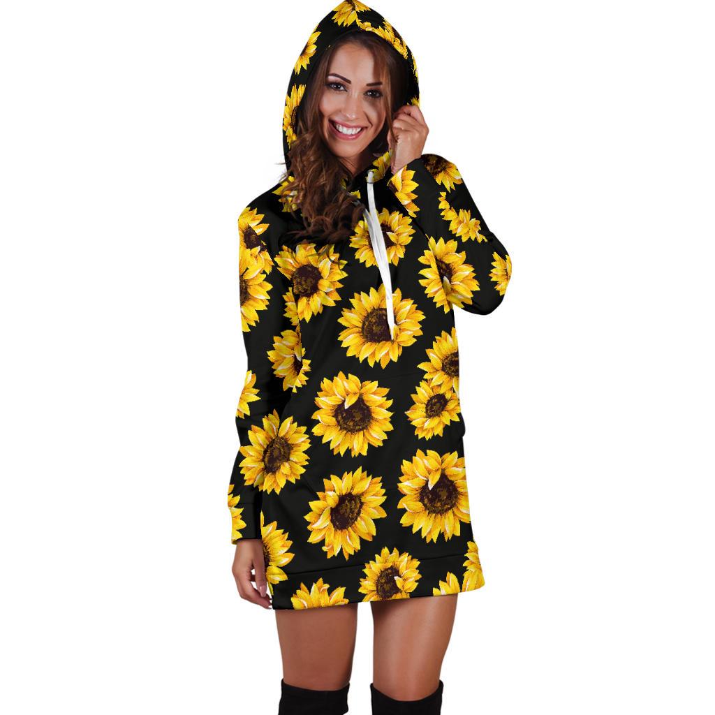 Sunflower Pattern Print Design SF05 Women Hoodie Dress