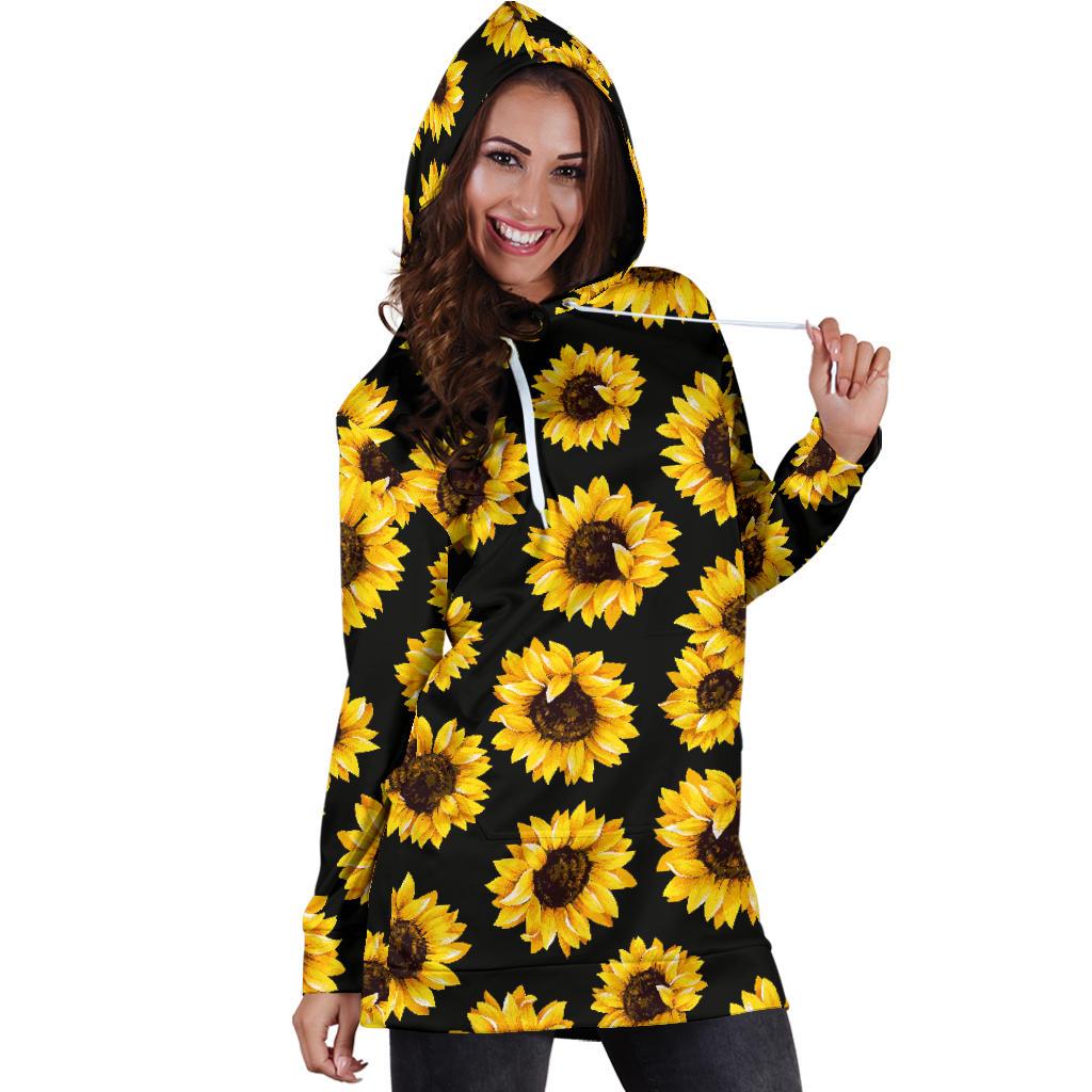 Sunflower Pattern Print Design SF05 Women Hoodie Dress