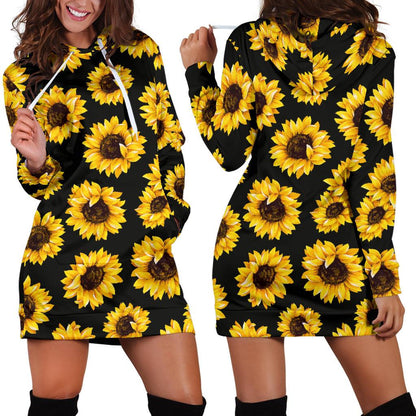 Sunflower Pattern Print Design SF05 Women Hoodie Dress