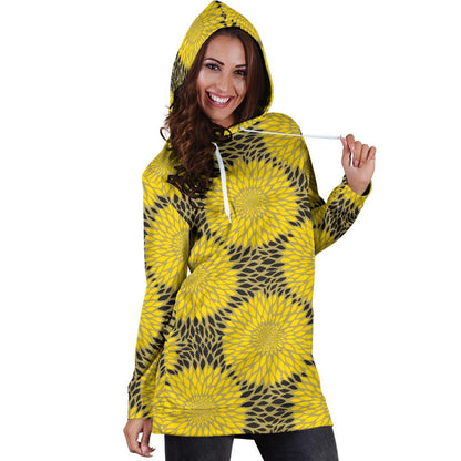 Sunflower Pattern Print Design SF06 Women Hoodie Dress
