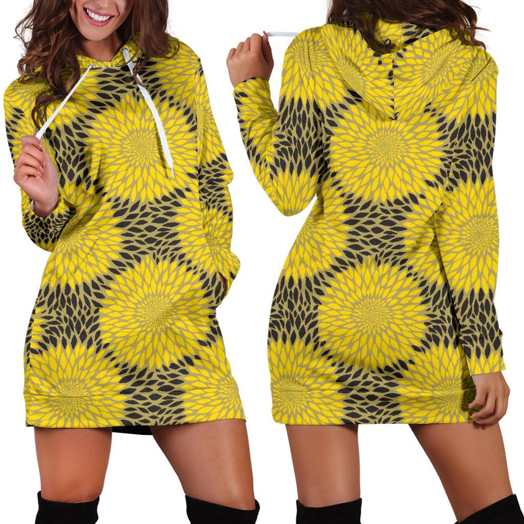 Sunflower Pattern Print Design SF06 Women Hoodie Dress
