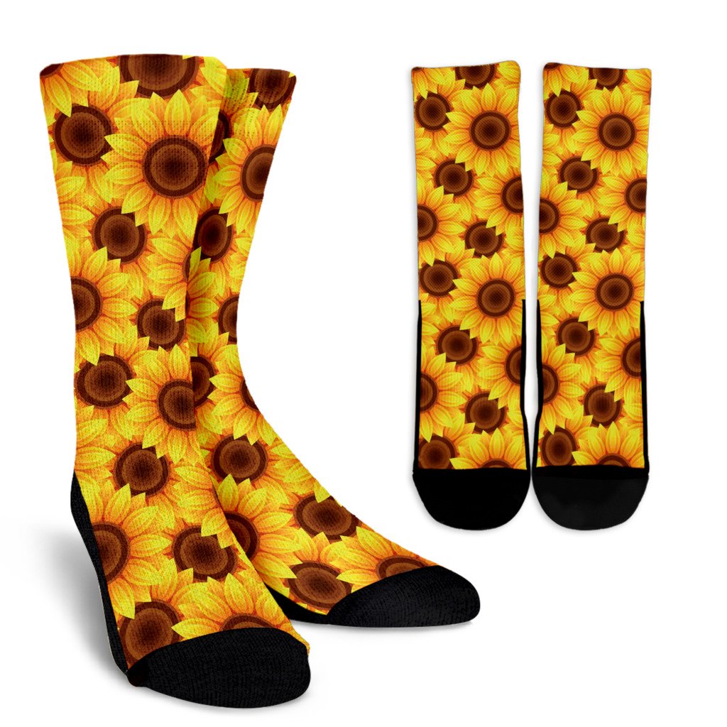 Sunflower Pattern Print Design SF07 Crew Socks-JORJUNE.COM