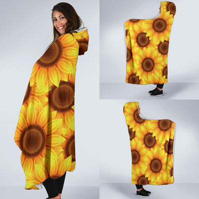 Sunflower Pattern Print Design SF07 Hooded Blanket-JORJUNE.COM