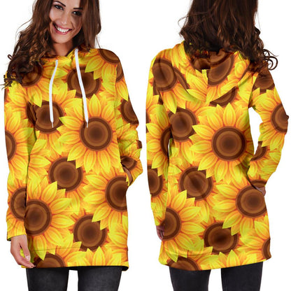 Sunflower Pattern Print Design SF07 Women Hoodie Dress