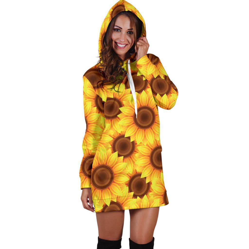 Sunflower Pattern Print Design SF07 Women Hoodie Dress