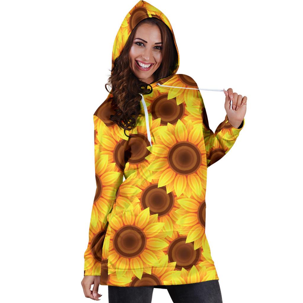 Sunflower Pattern Print Design SF07 Women Hoodie Dress