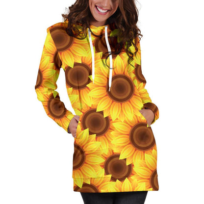 Sunflower Pattern Print Design SF07 Women Hoodie Dress