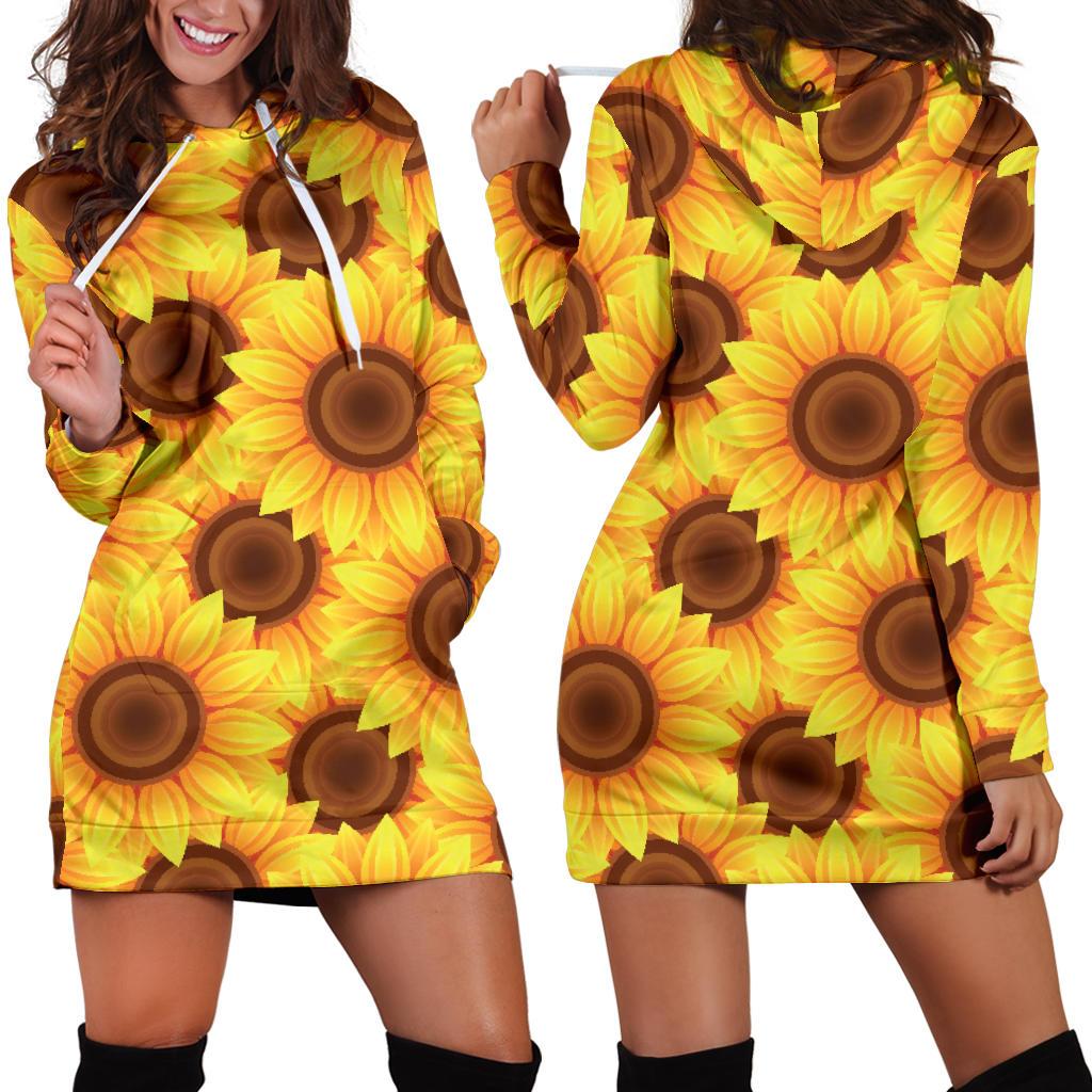 Sunflower Pattern Print Design SF07 Women Hoodie Dress