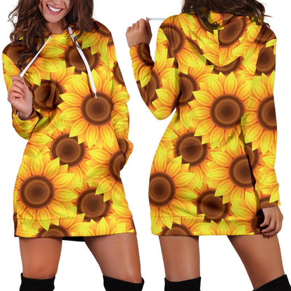 Sunflower Pattern Print Design SF07 Women Hoodie Dress