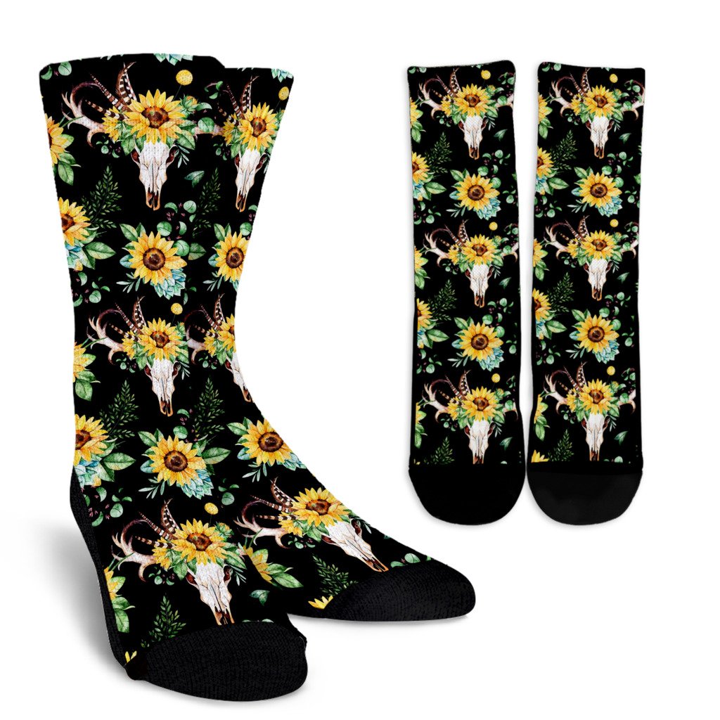 Sunflower Pattern Print Design SF08 Crew Socks-JORJUNE.COM
