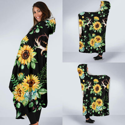 Sunflower Pattern Print Design SF08 Hooded Blanket-JORJUNE.COM