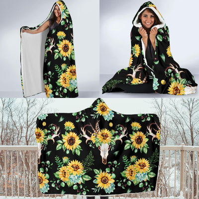 Sunflower Pattern Print Design SF08 Hooded Blanket-JORJUNE.COM