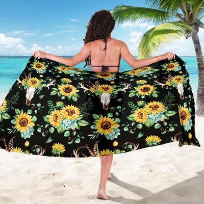 Sunflower Pattern Print Design SF08 Sarong Pareo Wrap-JORJUNE.COM