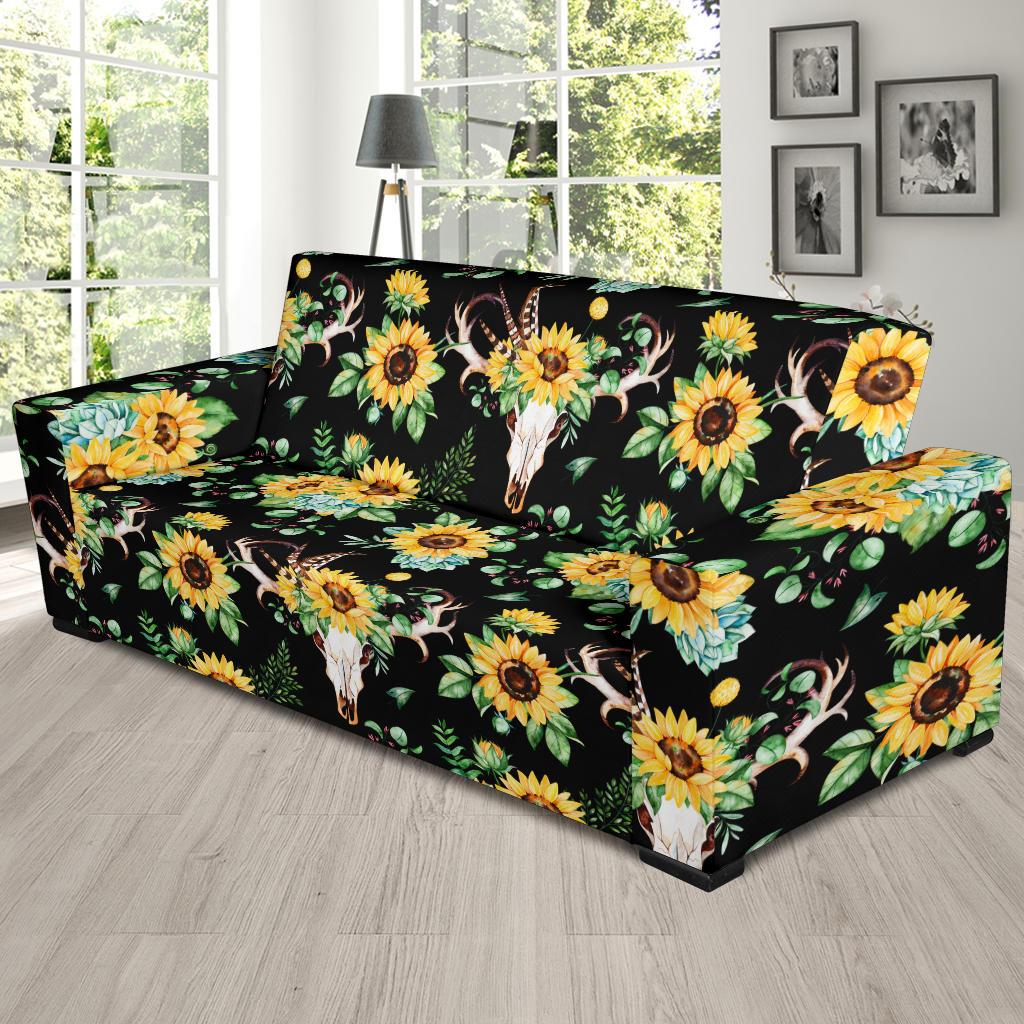 Sunflower Pattern Print Design SF08 Sofa Slipcover-JORJUNE.COM