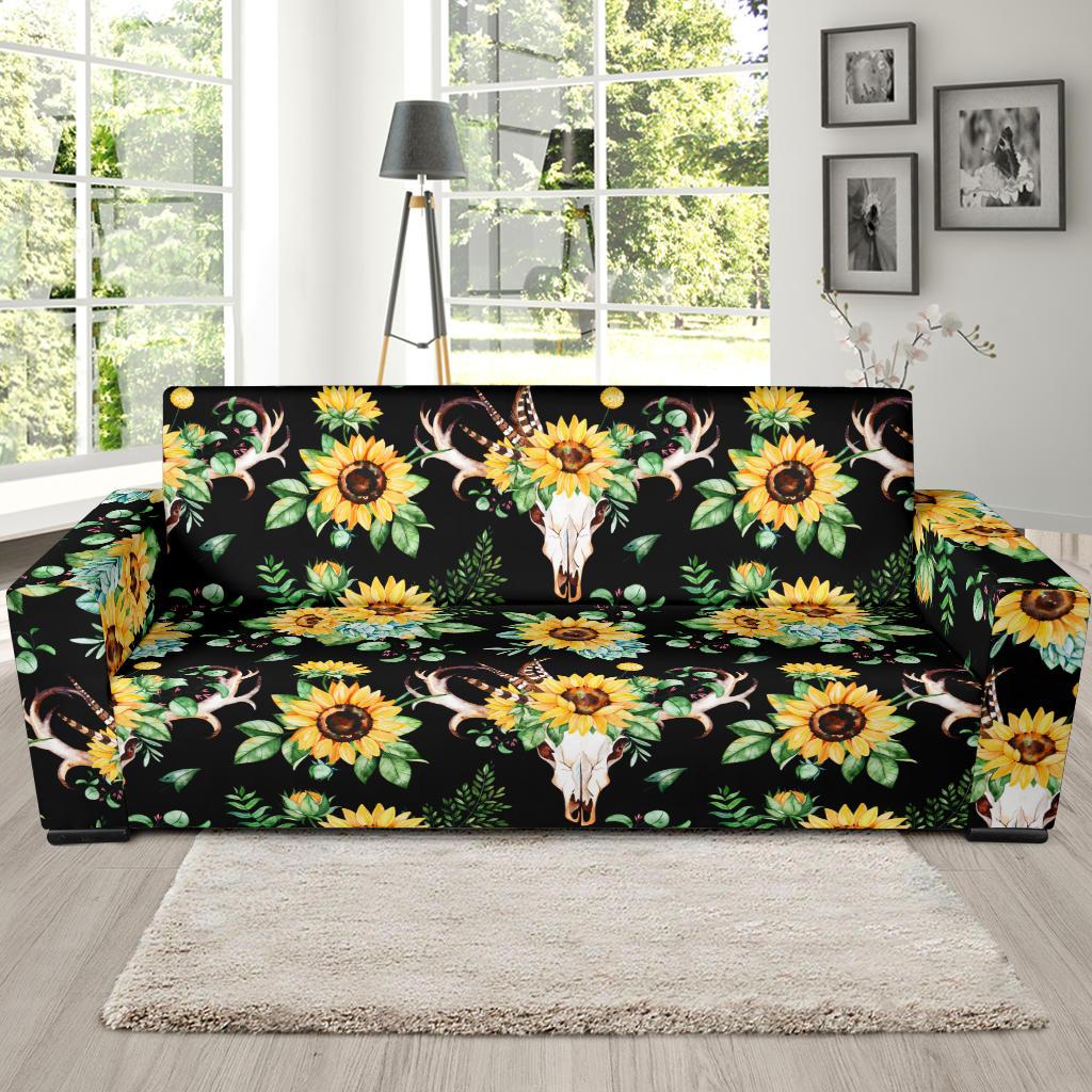 Sunflower Pattern Print Design SF08 Sofa Slipcover-JORJUNE.COM