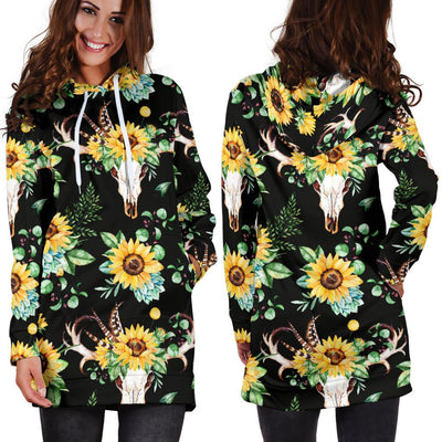 Sunflower Pattern Print Design SF08 Women Hoodie Dress