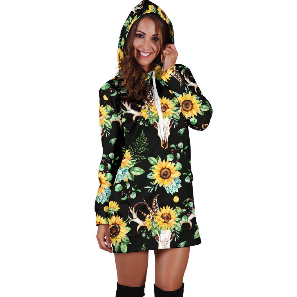 Sunflower Pattern Print Design SF08 Women Hoodie Dress