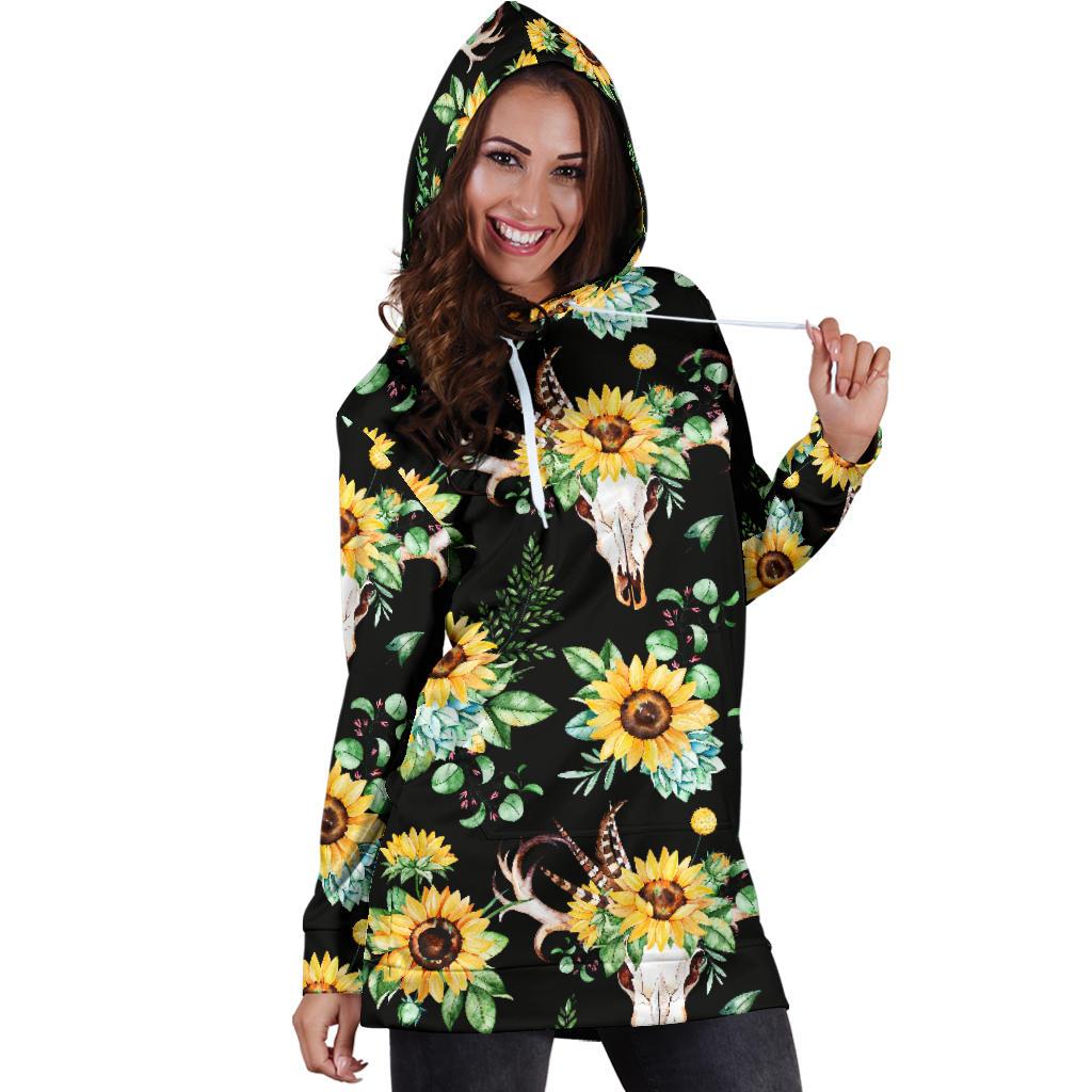 Sunflower Pattern Print Design SF08 Women Hoodie Dress