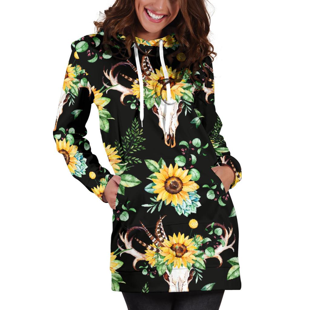 Sunflower Pattern Print Design SF08 Women Hoodie Dress