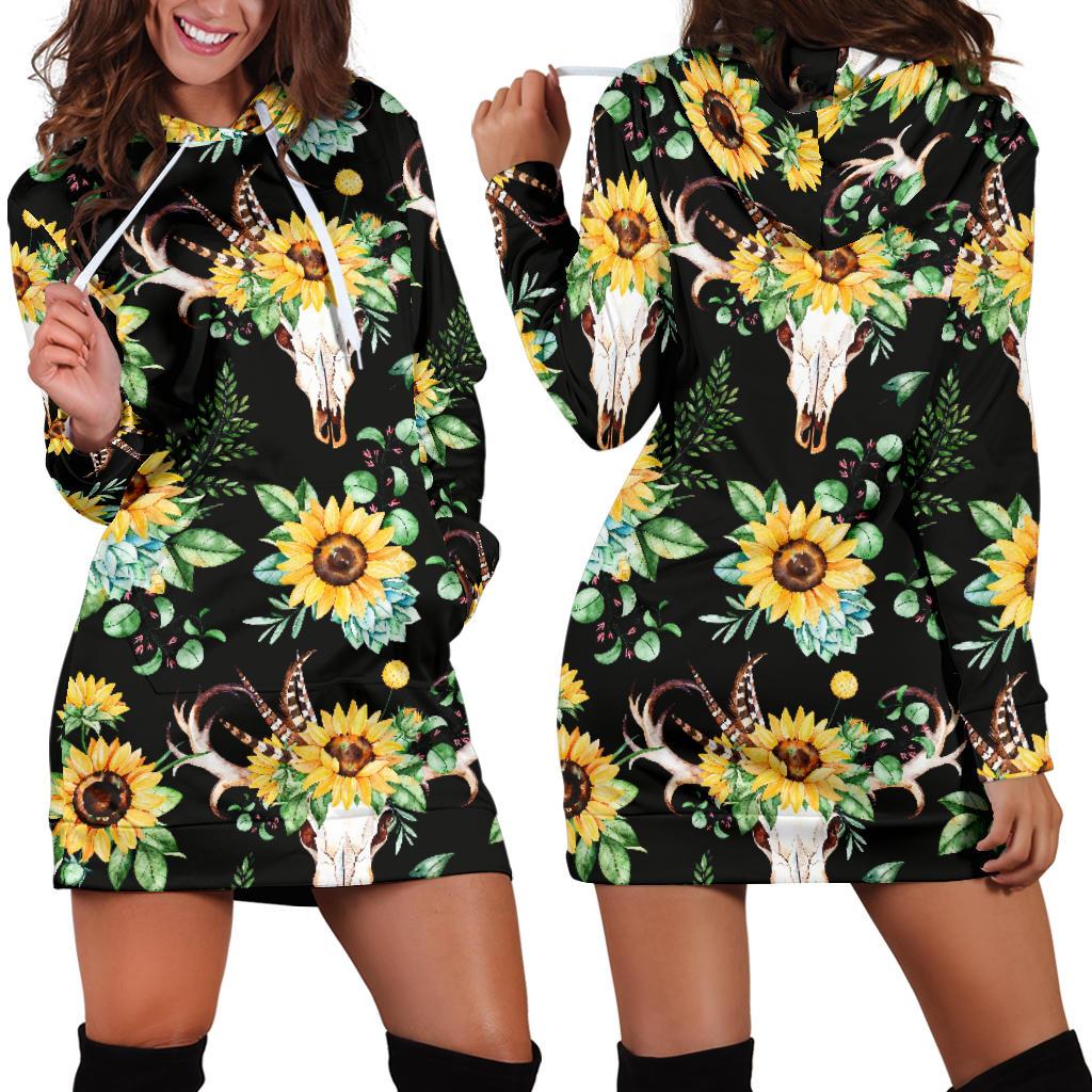 Sunflower Pattern Print Design SF08 Women Hoodie Dress