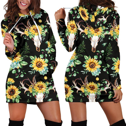 Sunflower Pattern Print Design SF08 Women Hoodie Dress