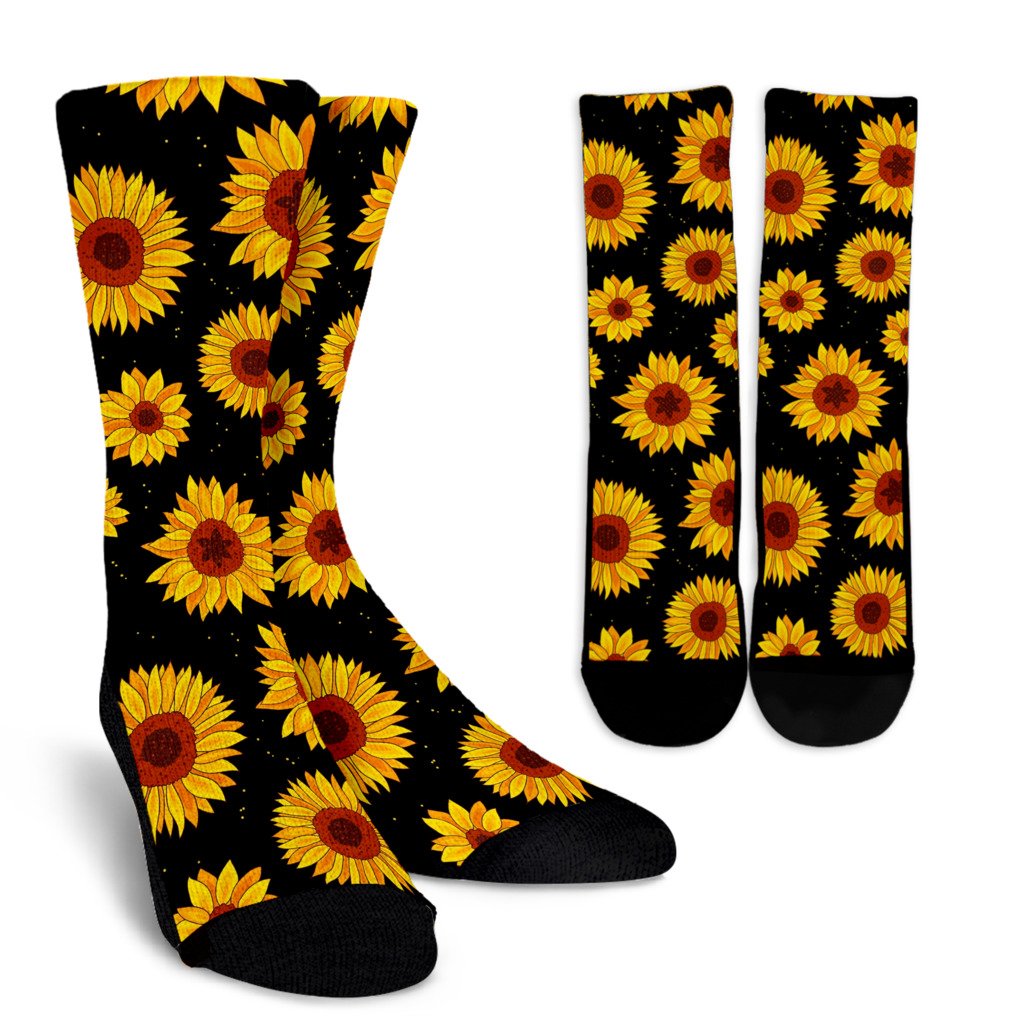 Sunflower Pattern Print Design SF09 Crew Socks-JORJUNE.COM