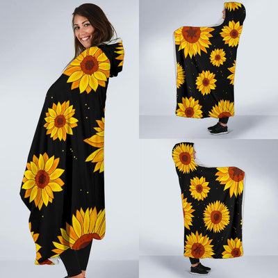 Sunflower Pattern Print Design SF09 Hooded Blanket-JORJUNE.COM