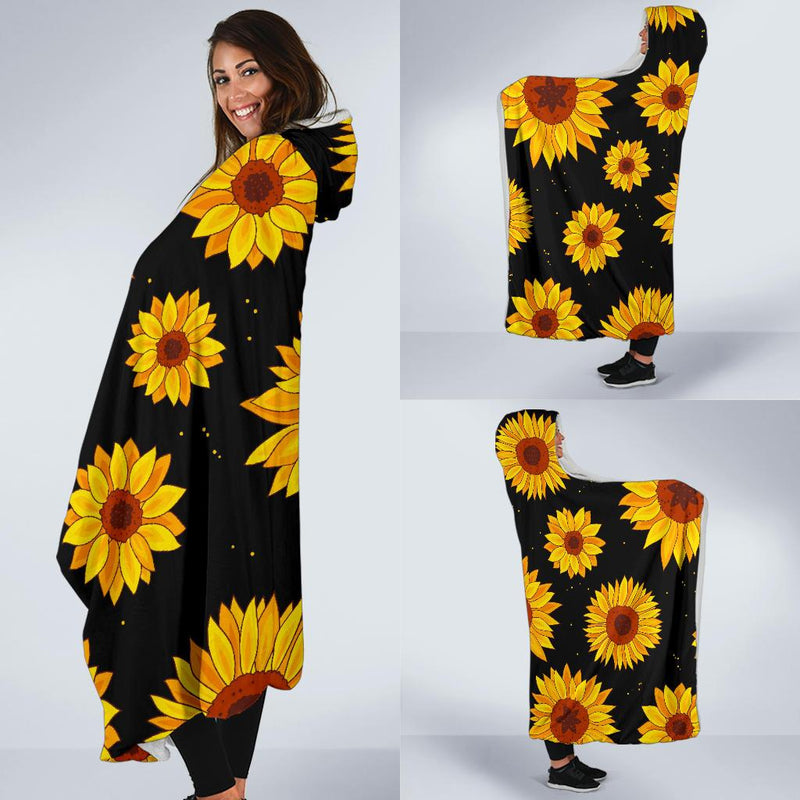 Sunflower Pattern Print Design SF09 Hooded Blanket-JORJUNE.COM