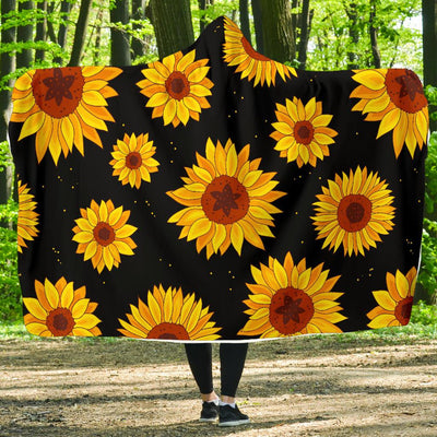 Sunflower Pattern Print Design SF09 Hooded Blanket-JORJUNE.COM