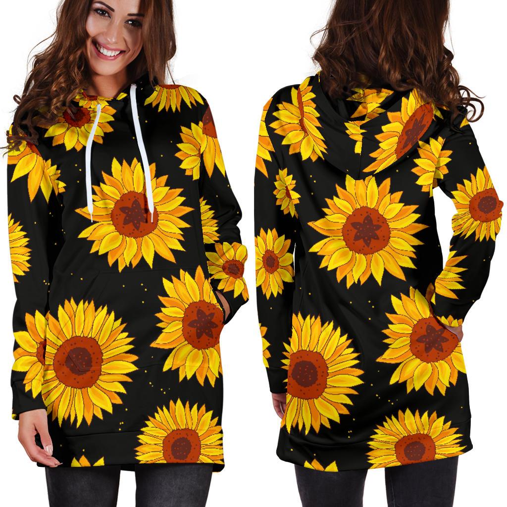 Sunflower Pattern Print Design SF09 Women Hoodie Dress