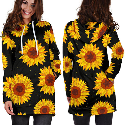 Sunflower Pattern Print Design SF09 Women Hoodie Dress