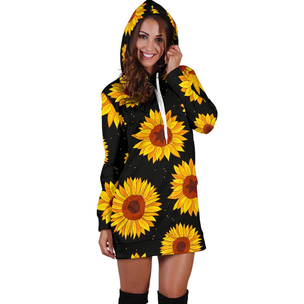 Sunflower Pattern Print Design SF09 Women Hoodie Dress