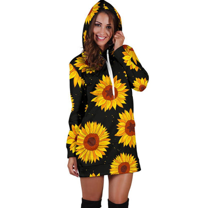 Sunflower Pattern Print Design SF09 Women Hoodie Dress