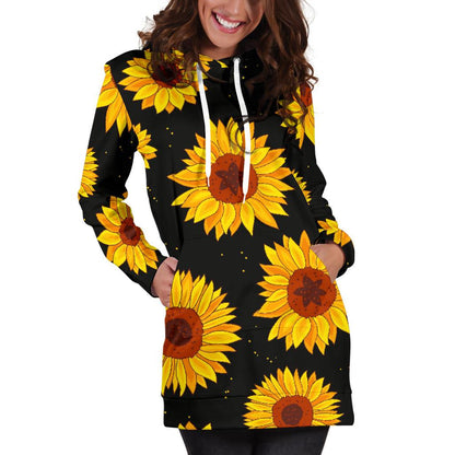 Sunflower Pattern Print Design SF09 Women Hoodie Dress